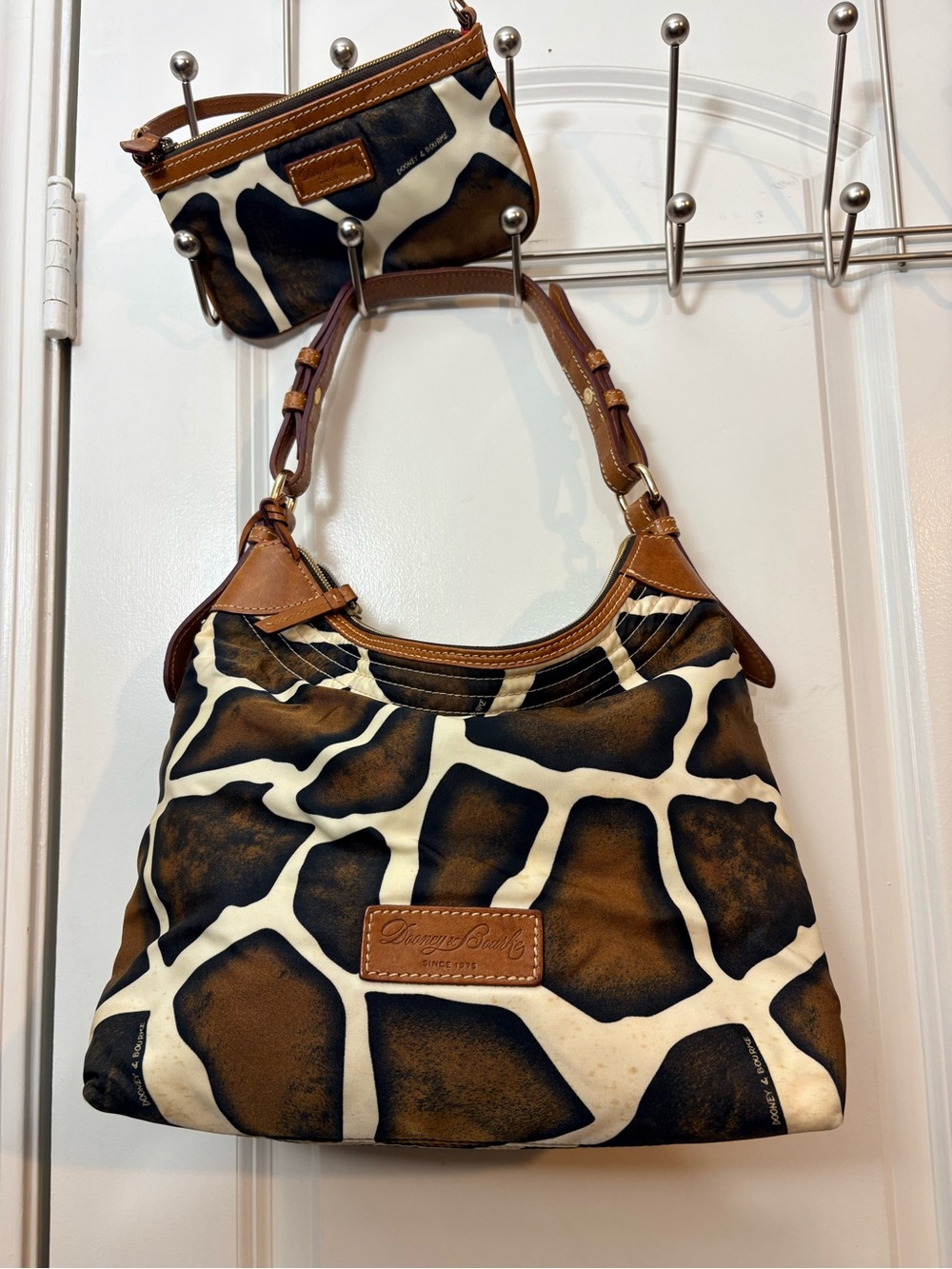 Dooney & Bourke Giraffe Print Shoulder Bag Hobo Purse & Matching Wristlet Set